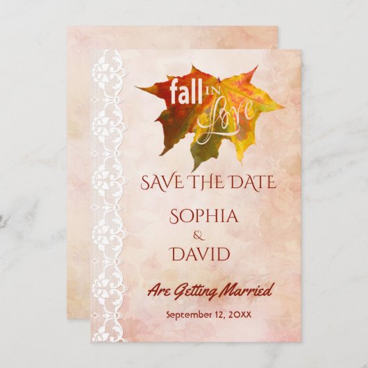 Der Fall in der Liebe Spitze alten Papier Hochzeit Save The Date (Vorne/Hinten)