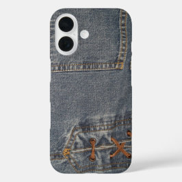 Der Fall mit dem aufgerückten Denim-Telefon iPhone 16 Hülle