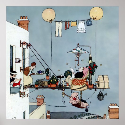 "Der Faltgarten" von W. Heath Robinson Poster (Vorne)
