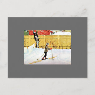 Der Falun-Hof - kleiner Junge auf Skiern Postkarte
