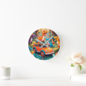 Der Familienurlaub der Velociraptors  Runde Wanduhr (Zuhause)