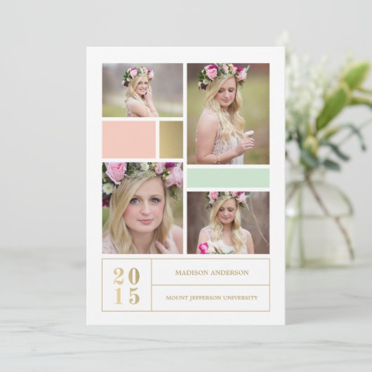 Der Farbblock-Rosa-u. Minzen-| Abschluss-Einladung Einladung (Stehend Vorderseite)