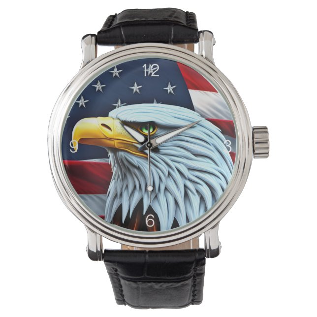 Der farbenfrohe Allamerikanische Adler mit Flag Wa Armbanduhr (Vorderseite)