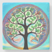 Der farbenfrohe Baum des Lebens Marmorboden Unters Steinuntersetzer (Vorderseite)