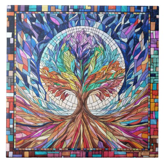 Der farbenfrohe Baum Mosaik Kunst Fliese (Vorderseite)
