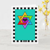 Der farbenfrohe David-Stern auf der aquamarinen Gr Karte (Gelbe Blume)