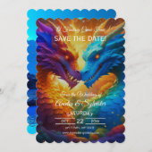 Der farbenfrohe Drache speichert die Datumskarten Einladung (Vorne/Hinten)