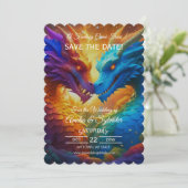 Der farbenfrohe Drache speichert die Datumskarten Einladung (Stehend Vorderseite)