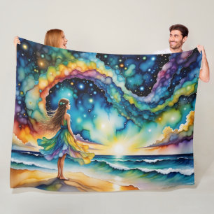Der farbenfrohe Girl Beach und Sky Fleecedecke
