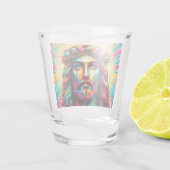 Der farbenfrohe Jesus schoss eine Brille! Schnapsglas (Rückseite)
