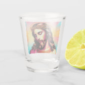 Der farbenfrohe Jesus schoss eine Brille! Schnapsglas (Rückseite)