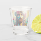 Der farbenfrohe Jesus schoss eine Brille! Schnapsglas (Rückseite)