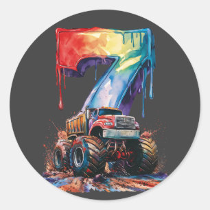 Der farbenfrohe, monströse LKW markiert den 7. Geb Runder Aufkleber