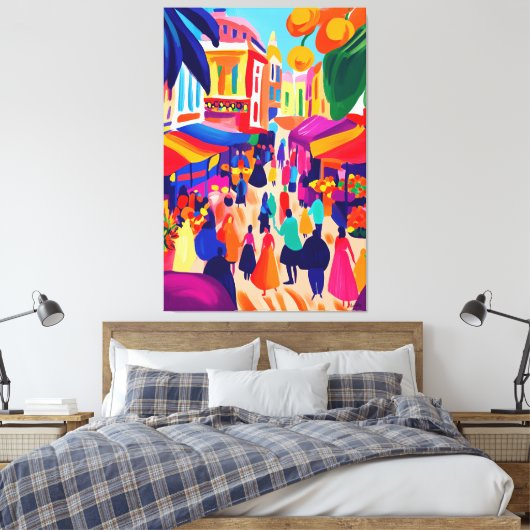 Der farbenfrohe Open Air Markt im fauvistischen St Leinwanddruck (Insitu (Schlafzimmer))