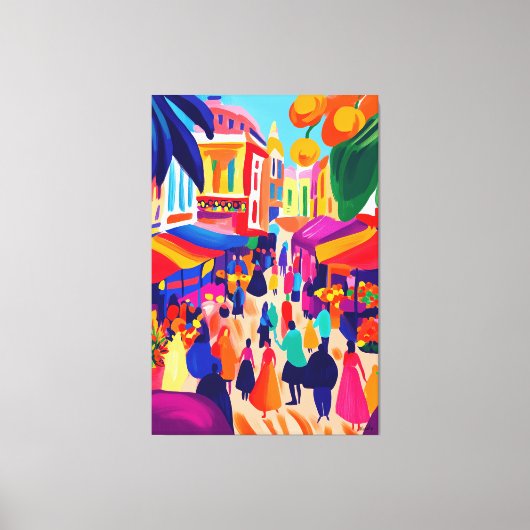 Der farbenfrohe Open Air Markt im fauvistischen St Leinwanddruck (Vorderseite)