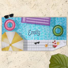 Der farbenfrohe Swimmingpool und das Schwimmbad mi Strandtuch