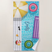 Der farbenfrohe Swimmingpool und das Schwimmbad mi Strandtuch (Vorderseite)