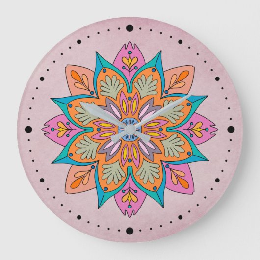 Der farbenfrohe Zirkel Indiens: Ein dekoratives Ma Große Wanduhr (Vorderseite)