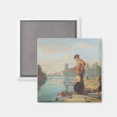 Der Fischer (Angeln im Freien) (Fluss) Magnet (Vorderseite/Rückseite)