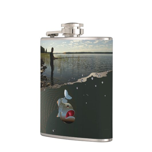 Der Fischer . Glückliches Angeln Flachmann (Links)