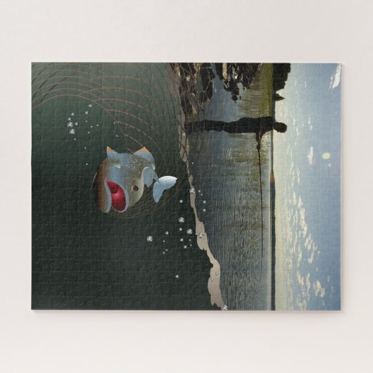 Der Fischer. Glückliches Angeln Puzzle (Horizontal)