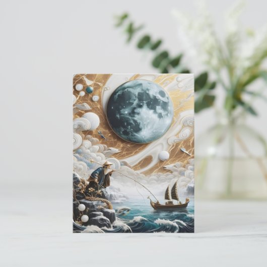 Der Fischer unter dem Mondlicht Postkarte (Stehend Vorderseite)