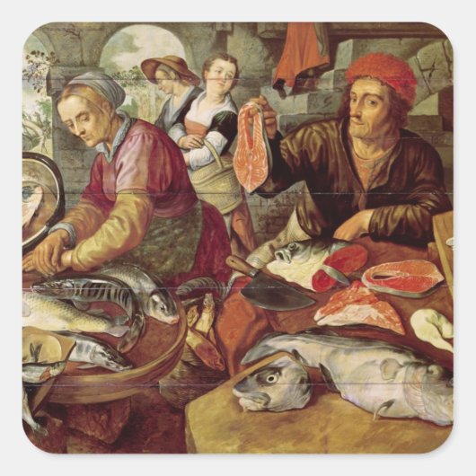 Der Fischmarkt Quadratischer Aufkleber (Vorderseite)