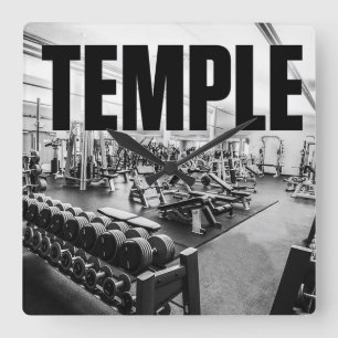 Der Fitnessraum ist mein TEMPEL - Bodybuilding Mot Quadratische Wanduhr