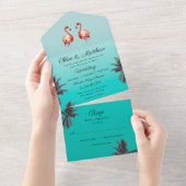 Der Flamingos Tropical Beach lädt zu einer Hochzei All In One Einladung (Abreißen)