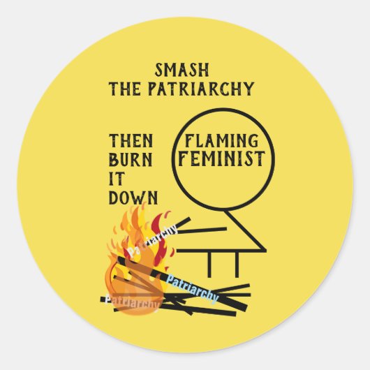 Der Flammenfeminist zerschlug das Patriarchat Runder Aufkleber (Vorderseite)