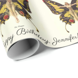 Der Flapper-Schmetterling personalisiert den Namen Geschenkpapier