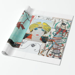 DER FLATTERHAFTE VOGEL, ART DÉCO SCHÖNHEIT MODE KO GESCHENKPAPIER