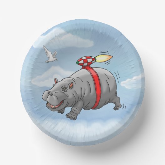 Der fliegende Raketenhippo Pappteller (Vorderseite)