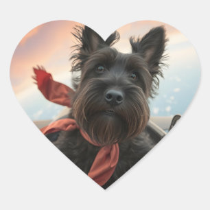 Der fliegende schottische Terrier-Hund Herz-Aufkleber