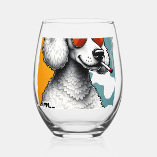 Der Fluffather Pudel Vintage Lustiger Hund Mafia V Weinglas Ohne Stiel