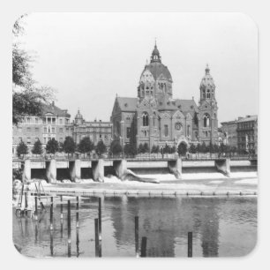 Der Fluss Isar in München, c.1910 Quadratischer Aufkleber