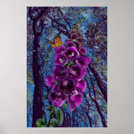 Der Foxglove mit Schmetterling in den Wäldern Gemä Poster