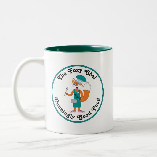 Der Foxy-Koch - Cunntly Good Food-Logo-Tasse Zweifarbige Tasse (Links)