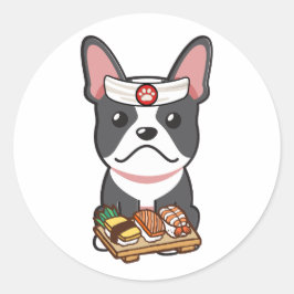 Der französische Bulldog ist ein Sushi-Koch Runder Aufkleber