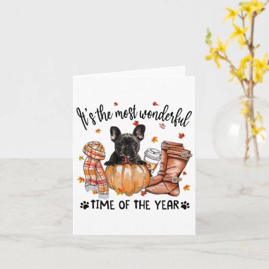 Der französische Bulldogge Herbst Erntedank ist de Karte (Gelbe Blume)