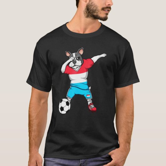 Der französische Bulldogge Luxembourg Fußball Fan T-Shirt (Vorderseite)