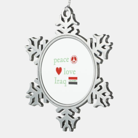 Der FriedensLiebe und -irak Schneeflocken Zinn-Ornament (Rechts)