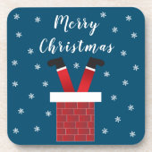 Der frohe Weihnachtsmann steckt in einem Kamin Getränkeuntersetzer (Vorderseite)