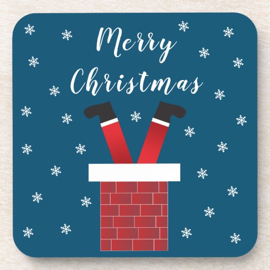 Der frohe Weihnachtsmann steckt in einem Kamin Getränkeuntersetzer (Vorderseite)