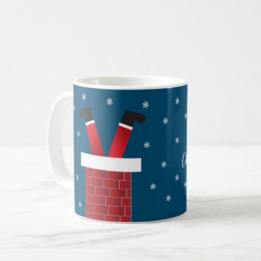 Der frohe Weihnachtsmann steckt in einem Kamin Kaffeetasse (Vorderseite Links)