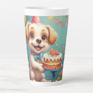 Der fröhliche Hund feiert einen Geburtstag Milchtasse