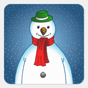 Der fröhliche Schneemann auf einem quadratischen A Quadratischer Aufkleber