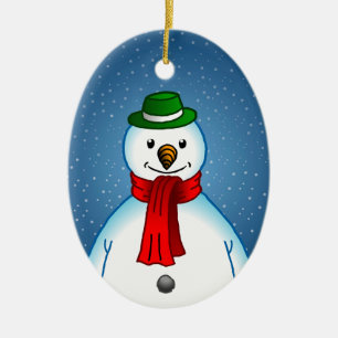 Der fröhliche Schneemann auf einem Weihnachtsschmu Keramik Ornament