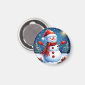 Der fröhliche Schneemann trägt eine Weihnachtsmann Magnet (Vorderseite/Rückseite)