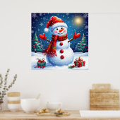 Der fröhliche Schneemann trägt eine Weihnachtsmann Poster (Küche)